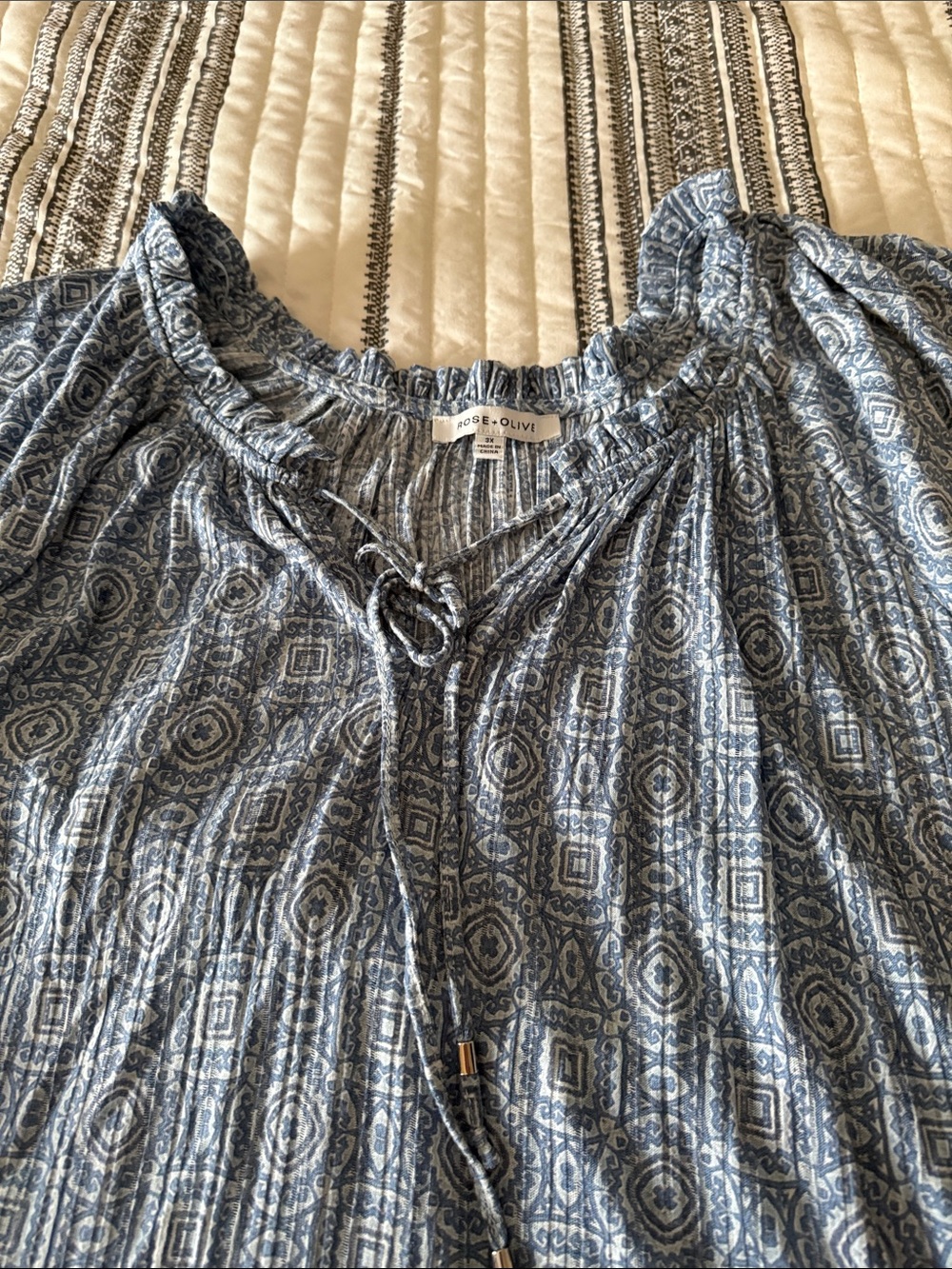 Rose & Olive Light Blue Geometric Peasant Blouse